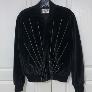 Saint Laurent Black Velvet Bomber Jacket with Crystal Ray Details